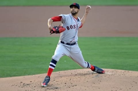 Sep 7, 2016; San Diego, CA, USA; Boston Red Sox starting pitcher David Price (24) pitches during the first inning against the San Diego Padres at Petco Park. Mandatory Credit: Jake Roth-USA TODAY Sports