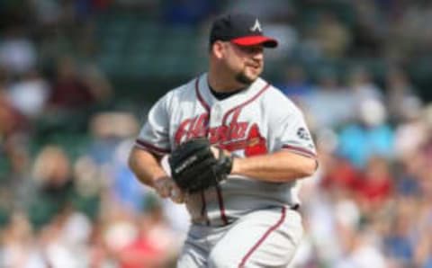 CHICAGO – JUNE 1: Bob Wickman #28 of the Atlanta Braves pitches during the game against the Chicago Cubs at Wrigley Field in Chicago, Illinois on June 1, 2007. The Braves defeated the Cubs 8-5. (Photo by Ron Vesely/MLB Photos via Getty Images)