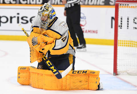 Nashville Predators goaltender Juuse Saros (74) Mandatory Credit: Christopher Hanewinckel-USA TODAY Sports