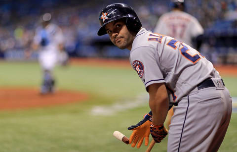 ST PETERSBURG, FL – JUNE 29: Jose Altuve #27 of the Houston Astros looks on during a game against the Tampa Bay Rays at Tropicana Field on June 29, 2018 in St Petersburg, Florida. (Photo by Mike Ehrmann/Getty Images)