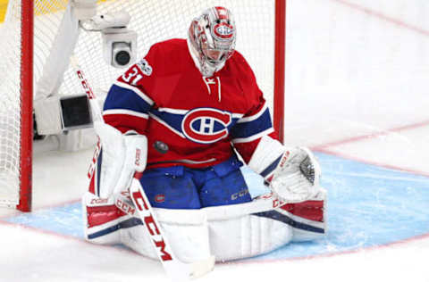 Apr 20, 2017; Montreal, Quebec, CAN; Montreal Canadiens goalie Carey Price (31) during an overtime period in game five of the first round of the 2017 Stanley Cup Playoffs at Bell Centre. Mandatory Credit: Jean-Yves Ahern-USA TODAY Sports