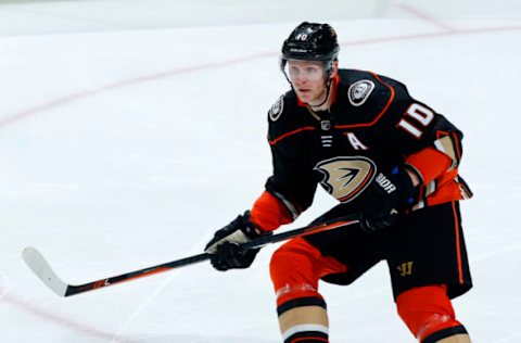 ANAHEIM, CA: Corey Perry #10 of the Anaheim Ducks skates during the game against the Minnesota Wild on April 4, 2018. (Photo by Debora Robinson/NHLI via Getty Images)