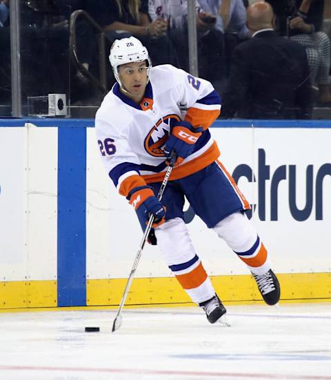 NEW YORK, NEW YORK – SEPTEMBER 24: Joshua Ho-Sang #26 of the New York Islanders  (Photo by Bruce Bennett/Getty Images)