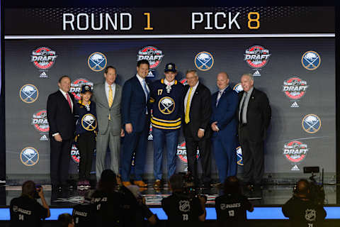 CHICAGO, IL – JUNE 23: The Buffalo Sabres select center Casey Mittelstadt with the 8th pick in the first round of the 2017 NHL Draft on June 23, 2017, at the United Center in Chicago, IL. (Photo by Daniel Bartel/Icon Sportswire via Getty Images)