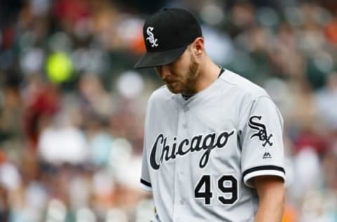 Aug 31, 2016; Detroit, MI, USA; Chicago White Sox starting pitcher Chris Sale (49) walks off the field after the seventh inning against the Detroit Tigers at Comerica Park. Mandatory Credit: Rick Osentoski-USA TODAY Sports