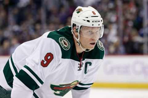 Nov 5, 2016; Denver, CO, USA; Minnesota Wild center Mikko Koivu (9) in the third period against the Colorado Avalanche at the Pepsi Center. The Avalanche won 1-0. Mandatory Credit: Isaiah J. Downing-USA TODAY Sports