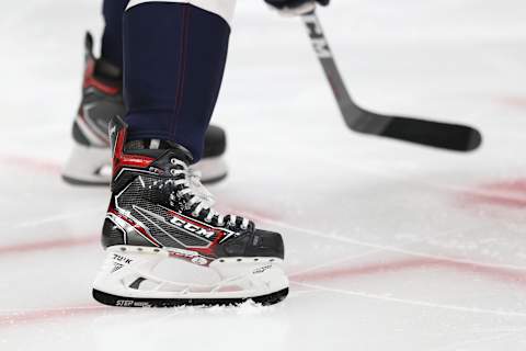 WASHINGTON, DC – SEPTEMBER 18: Hockey skates are seen during a preseason NHL game at Capital One Arena on September 18, 2019 in Washington, DC. (Photo by Patrick Smith/Getty Images)