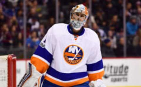 NHL Power Rankings: New York Islanders goalie Jean-Francois Berube (30) during the second period against the Colorado Avalanche at the Pepsi Center. Mandatory Credit: Ron Chenoy-USA TODAY Sports