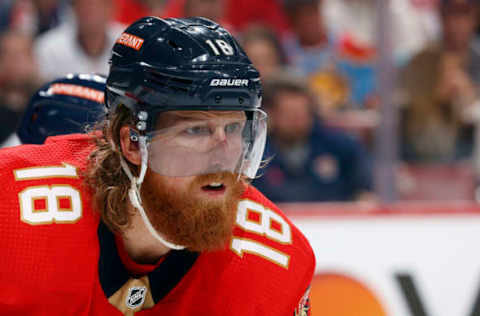 SUNRISE, FL – MAY 10: Marc Staal #18 of the Florida Panthers prepares for a face-off against the Toronto Maple Leafs in Game Four of the Second Round of the 2023 Stanley Cup Playoffs at the FLA Live Arena on May 10, 2023 in Sunrise, Florida. The Maple Leafs defeated the Panthers 2-1. (Photo by Joel Auerbach/Getty Images)