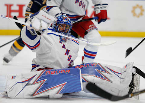 Feb 2, 2017; Buffalo, NY, USA; New York Rangers goalie Henrik Lundqvist (30) against the Buffalo Sabres at KeyBank Center. Mandatory Credit: Timothy T. Ludwig-USA TODAY Sports