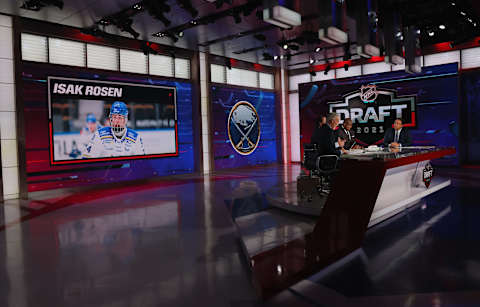 SECAUCUS, NEW JERSEY – JULY 23: With the 14th pick in the 2021 NHL Entry Draft, the Buffalo Sabres select Isak Rosen during the first round of the 2021 NHL Entry Draft at the NHL Network studios on July 23, 2021 in Secaucus, New Jersey. (Photo by Bruce Bennett/Getty Images)