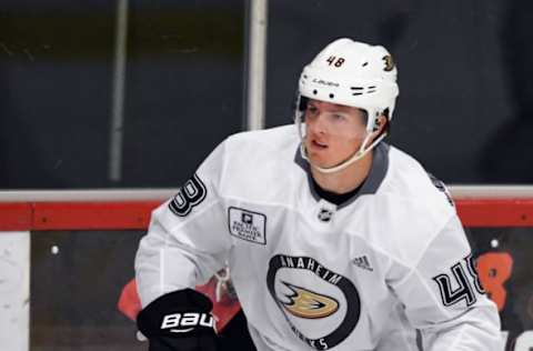 ANAHEIM, CA – JULY 01: Anaheim Ducks first pick 23rd overall in 2018 forward Isac Lundestrom (48) from Sweden works out during the Ducks Development Camp held at The Rinks – Anaheim Ice in Anaheim, CA. (Photo by John Cordes/Icon Sportswire via Getty Images)