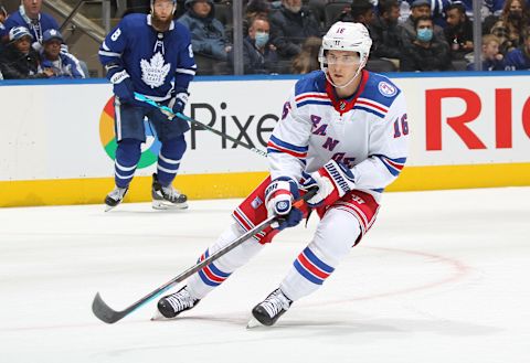 TORONTO, ON – NOVEMBER 18: Ryan Strome #16 of the New York Rangers skates against the Toronto Maple Leafs during an NHL game at Scotiabank Arena on November 18, 2021 in Toronto, Ontario, Canada. The Maple Leafs defeated the Rangers 2-1. (Photo by Claus Andersen/Getty Images)