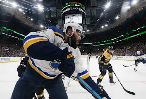 BOSTON, MASSACHUSETTS – MAY 29: Pat Maroon #7 of the St. Louis Blues skates against the Boston Bruins during the first period in Game Two of the 2019 NHL Stanley Cup Final at TD Garden on May 29, 2019 in Boston, Massachusetts. (Photo by Patrick Smith/Getty Images)