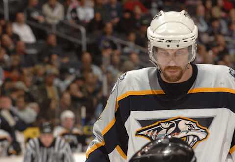 LOS ANGELES – MARCH 3: Peter Forsberg #21 of the Nashville Predators looks on during a break in NHL game action against the Los Angeles Kings on March 3, 2007 at the Staples Center in Los Angeles, California. The Predators defeated the Kings 6-3. (Photo by Noah Graham/Getty Images)