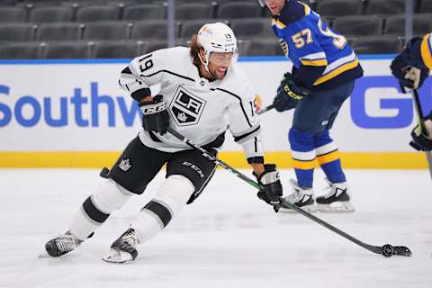 ST LOUIS, MO – JANUARY 24: Alex Iafallo #19 of the Los Angeles Kings skates against the St. Louis Blues  (Photo by Dilip Vishwanat/Getty Images)