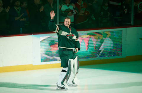 ST PAUL, MINNESOTA – JANUARY 05: Devan Dubnyk #40 of the Minnesota Wild acknowledges the crowd before the game against the Calgary Flames at Xcel Energy Center on January 5, 2020, in St Paul, Minnesota. The Flames defeated the Wild 5-4 in a shootout. (Photo by Hannah Foslien/Getty Images)