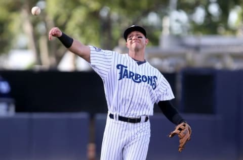 TAMPA, FL – MAY 01: Troy Tulowitzki (12) of the Tarpons fields a ball and makes the throw over to first base during the Florida State League game between the Charlotte Stone Crabs and the Tampa Tarpons on May 01, 2019, at Steinbrenner Field in Tampa, FL. (Photo by Cliff Welch/Icon Sportswire via Getty Images)