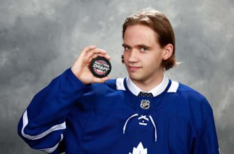 CHICAGO, IL – JUNE 23: Timothy Liljegren, 17th overall pick of the Toronto Maple Leafs, poses for a portrait during Round One at United Center on June 23, 2017 in Chicago, Illinois. (Photo by Jeff Vinnick/NHLI via Getty Images)