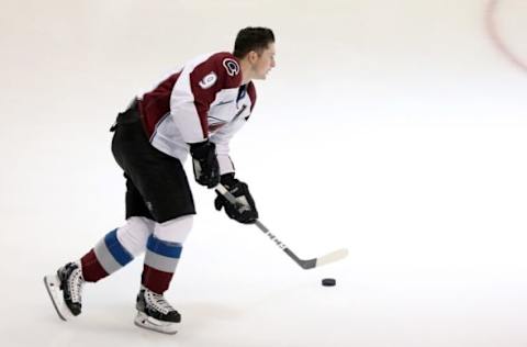 Oct 17, 2016; Pittsburgh, PA, USA; Colorado Avalanche center Matt Duchene (9) warms up before playing the Pittsburgh Penguins at the PPG Paints Arena. Mandatory Credit: Charles LeClaire-USA TODAY Sports