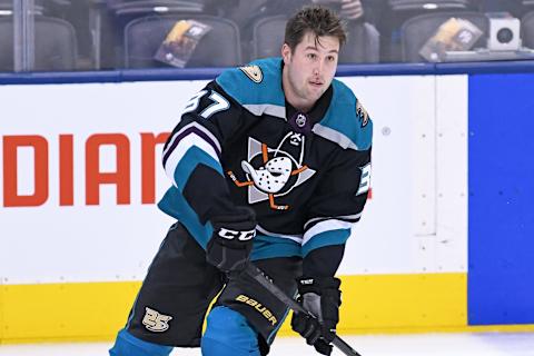 TORONTO, ON – FEBRUARY 04: Anaheim Ducks Left Wing Nick Ritchie (37) in warmups prior to the regular season NHL game between the Anaheim Ducks and Toronto Maple Leafs on February 4, 2019 at Scotiabank Arena in Toronto, ON. (Photo by Gerry Angus/Icon Sportswire via Getty Images)