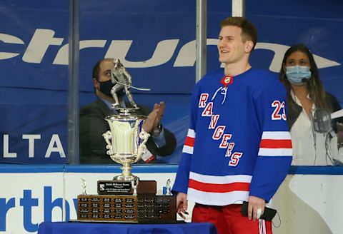 The Steven McDonald Extra Effort Award is presented to Adam Fox #23 of the New York Rangers . (Photo by Bruce Bennett/Getty Images)