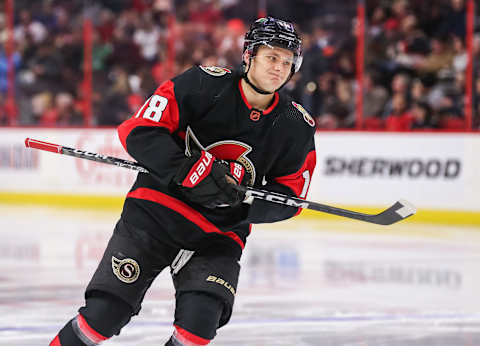 Tim Stützle  of the Ottawa Senators skates against the New York Rangers | Photo by Chris Tanouye from Freestyle Photography for Getty Images