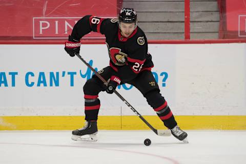 Ottawa Senators defenseman Erik Brannstrom (26) Mandatory Credit: Marc DesRosiers-USA TODAY Sports