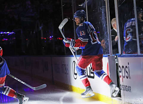 Alexis Lafreniere takes the ice at Madison Square Garden. (Photo by Bruce Bennett/Getty Images)