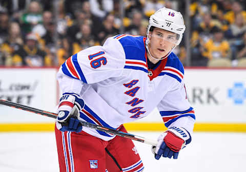 PITTSBURGH, PA – APRIL 06: New York Rangers Center Ryan Strome (16) skates during the second period in the NHL game between the Pittsburgh Penguins and the New York Rangers on April 6, 2019, at PPG Paints Arena in Pittsburgh, PA. (Photo by Jeanine Leech/Icon Sportswire via Getty Images)