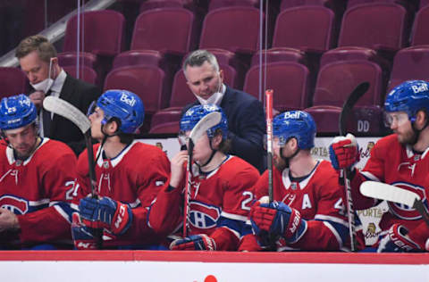 MONTREAL, QC – FEBRUARY 10: Newly appointed interim head coach, Martin St. Louis of the Montreal Canadiens handles bench duties in his first career NHL game as a coach prior to the first period against the Washington Capitals at Centre Bell on February 10, 2022 in Montreal, Canada. (Photo by Minas Panagiotakis/Getty Images)