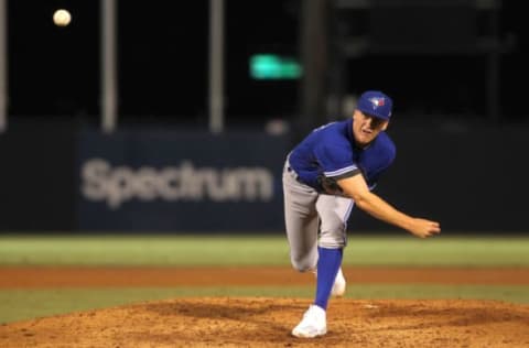 TAMPA, FL – AUGUST 03: Mason Denaburg of Merritt Island HS (FL) delivers a pitch to the plate during the East Coast Pro Showcase on August 03, 2017, at Steinbrenner Field in Tampa, FL. (Photo by Cliff Welch/Icon Sportswire via Getty Images)