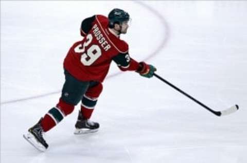 Jan 11, 2014; Saint Paul, MN, USA; Minnesota Wild defenseman Nate Prosser (39) against the Colorado Avalanche at Xcel Energy Center. The Avalanche defeated the Wild 4-2. Mandatory Credit: Brace Hemmelgarn-USA TODAY Sports