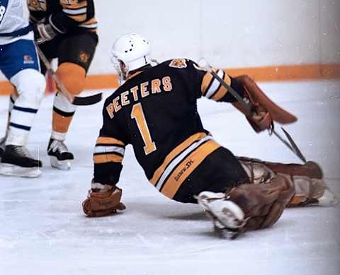 Pete Peeters #1 of the Boston Bruins (Photo by Graig Abel/Getty Images)