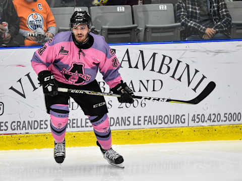 BOISBRIAND, QC – OCTOBER 22: Joel Teasdale #24 of the Blainville-Boisbriand Armada skates against the Quebec Remparts during the QMJHL game at Centre d’Excellence Sports Rousseau on October 22, 2017 in Boisbriand, Quebec, Canada. The Quebec Remparts defeated the Blainville-Boisbriand Armada 5-4 in overtime. (Photo by Minas Panagiotakis/Getty Images)