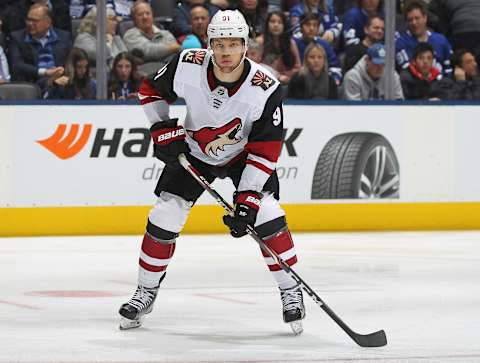 Taylor Hall #91 of the Arizona Coyotes (Photo by Claus Andersen/Getty Images)