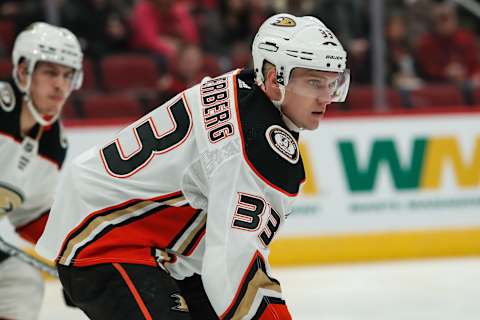 GLENDALE, AZ – JANUARY 02: Anaheim Ducks right wing Jakob Silfverberg (33) looks on during the NHL hockey game between the Anaheim Ducks and the Arizona Coyotes on January 2, 2020, at Gila River Arena in Glendale, Arizona. (Photo by Kevin Abele/Icon Sportswire via Getty Images)