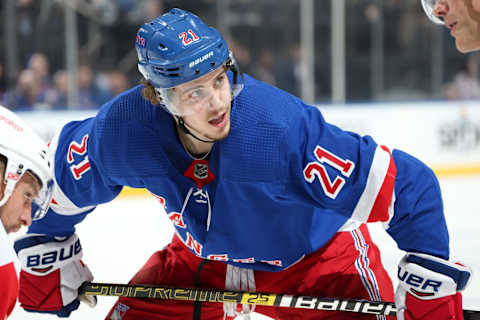 NEW YORK, NY – MARCH 19: Brett Howden #21 of the New York Rangers skates against the Detroit Red Wings at Madison Square Garden on March 19, 2019 in New York City. (Photo by Jared Silber/NHLI via Getty Images)