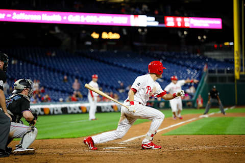 Haseley produces the winning run, but will critical fans see him as more than a reserve outfielder? Photo by Nicole Fridling/Icon Sportswire via Getty Images.phillies