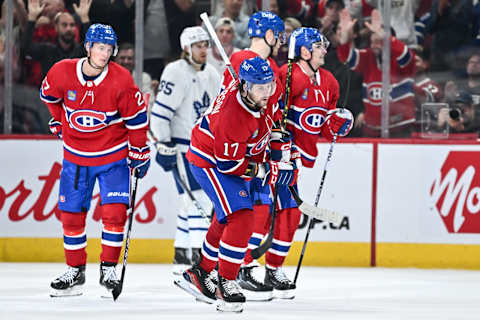 MONTREAL, CANADA – SEPTEMBER 29: Josh Anderson #17 of the Montreal Canadiens skates after celebrating his goal during the third period against the Toronto Maple Leafs in a pre-season game at the Bell Centre on September 29, 2023 in Montreal, Quebec, Canada. The Toronto Maple Leafs defeated the Montreal Canadiens 2-1. (Photo by Minas Panagiotakis/Getty Images)