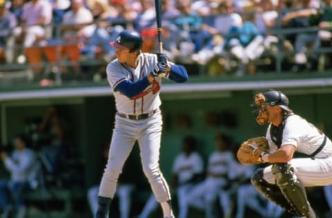 SAN DIEGO, CA – CIRCA 1989: Darrell Evans of the Atlanta Braves bats against the San Diego Padres at Jack Murphy Stadium circa 1989 in San Diego, California. (Photo by Owen C. Shaw/Getty Images)