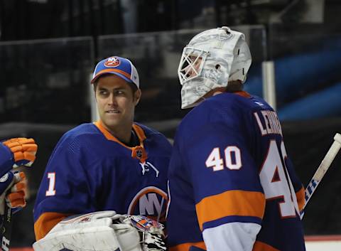 Thomas Greiss #1 and Robin Lehner #40 of the New York Islanders (Photo by Bruce Bennett/Getty Images)