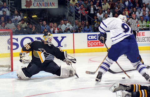 TORONTO, ON – MAY 7: Tom Barrasso #35 of the Pittsburgh Penguins  . (Photo by Graig Abel/Getty Images)