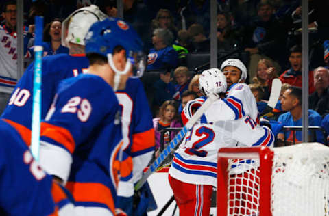 NEW YORK, NY – JANUARY 12: Filip Chytil #72 of the New York Rangers celebrates a goal in the second period at Barclays Center on January 12, 2019 the Brooklyn borough of New York City. (Photo by Mike Stobe/NHLI via Getty Images)