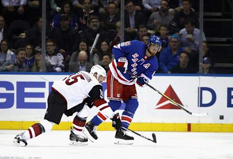 NEW YORK, NY – OCTOBER 26: Skating in his 700th NHL game, Marc Staal