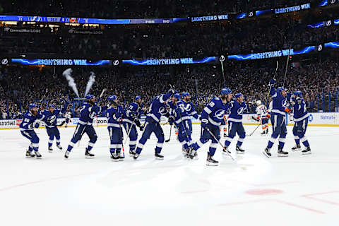 The Tampa Bay Lightning celebrate. (Photo by Bruce Bennett/Getty Images)