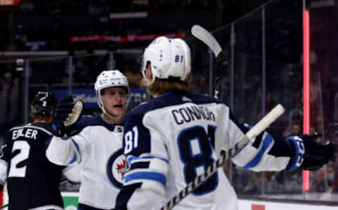 LOS ANGELES, CALIFORNIA – OCTOBER 28: Andrew Copp #9 of the Winnipeg Jets   (Photo by Harry How/Getty Images)