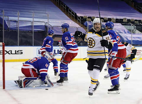 Anders Bjork #10 of the Boston Bruins. (Photo by Bruce Bennett/Getty Images)