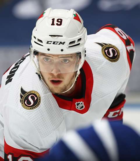 TORONTO, ON – FEBRUARY 17: Drake Batherson #19 of the Ottawa Senators (Photo by Claus Andersen/Getty Images)