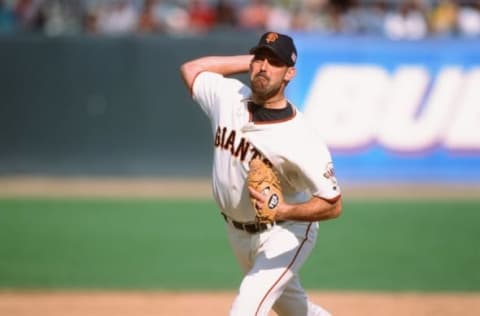 SAN FRANCISCO, CA – OCTOBER 7: Robb Nen of the San Francisco Giants pitches against the Los Angeles Dodgers at Pacific Bell Park on October 7, 2001 in San Francisco, California. (Photo by Sporting News via Getty Images)